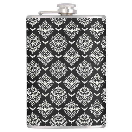 Damast aus schwarzem und weißem Bat Flachmann (Vorderseite)