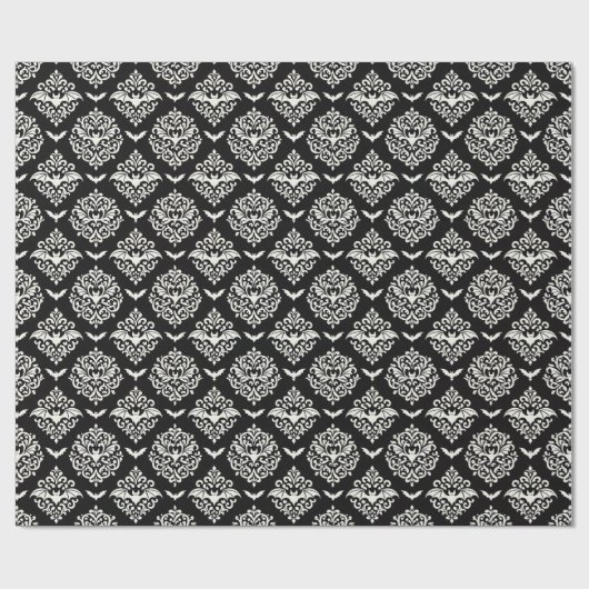 Damast aus schwarzem und weißem Bat Geschenkpapier (Flach)