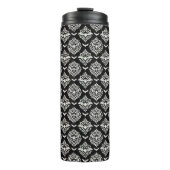 Damast aus schwarzem und weißem Bat Thermosbecher (Vorderseite)