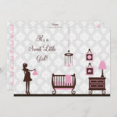 Damast-Babyparty: Mädchen: Einladung (Vorne/Hinten)