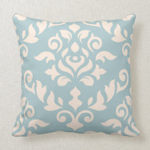 Damast Barock Design Creme auf Blau Kissen