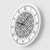 Damast-barockes Muster-Schwarzes auf Weiß Große Wanduhr (Winkel)