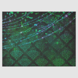 Damast, Blätter und Leuchten auf grünem Dekor Seidenpapier