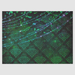 Damast, Blätter und Leuchten auf grünem Dekor Seidenpapier