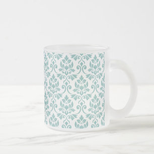 Damast-Blattmuster in Teal Mattglastasse