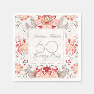 Damast-Blumen60. Geburtstags-Party-Papierserviette Serviette