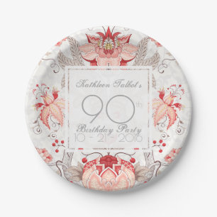 Damast-Blumen90. Geburtstags-Party-Papierplatte Pappteller