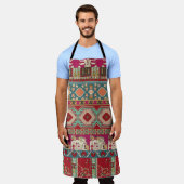 Damast, blumengeschmückt und geometrisch mit farbi schürze (Getragen)