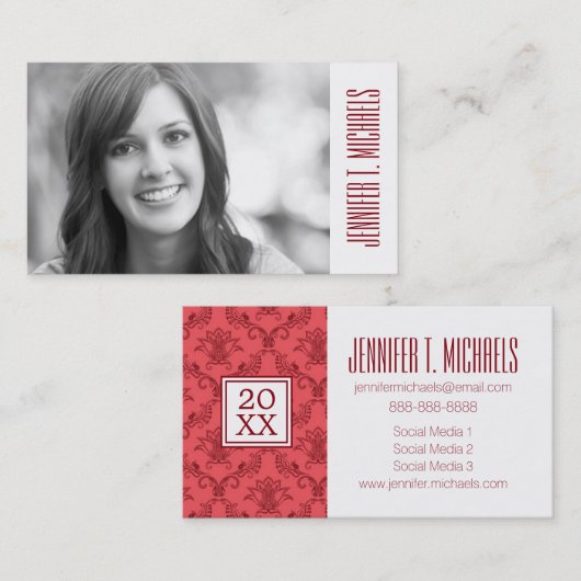 Damast-Blumenmuster des Foto-Abschluss-| Telefonnummerkarte (Vorne/Hinten)