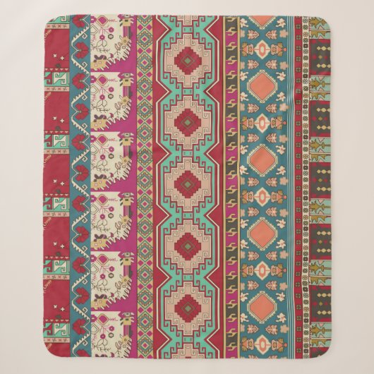 Damast-Blumenmuster-Geometrie-Farbige Patchwork Sherpadecke (Vorderseite)