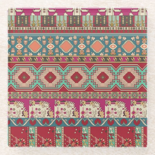 Damast-Blumenmuster-Geometrie-Farbige Patchworkarb Glasuntersetzer (Vorderseite)