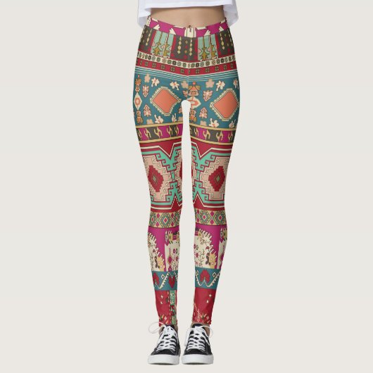 Damast Blumenmuster Geometrisch Farbige Patchworka Leggings (Vorderseite)