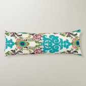 Damast-Blumenmuster-Pflaumen-Türkis Seitenschläferkissen (Rückseite)