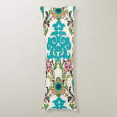 Damast-Blumenmuster-Pflaumen-Türkis Seitenschläferkissen (Vorderseite Vertikal)