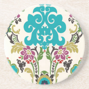 Damast-Blumenmuster-Pflaumen-Türkis Untersetzer