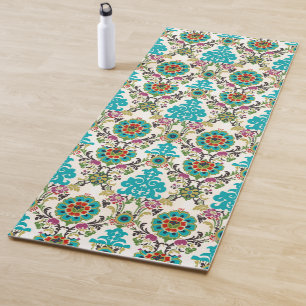 Damast-Blumenmuster-Pflaumen-Türkis Yogamatte