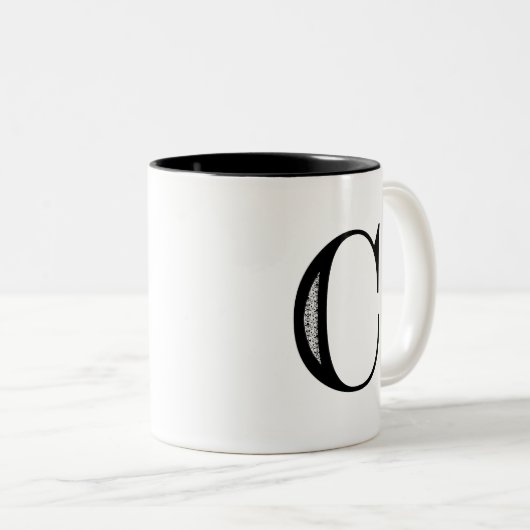 Damast-Buchstabe C - Schwarzes Zweifarbige Tasse (VorderseiteRechts)