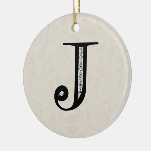 Damast-Buchstabe J - Schwarzes Keramik Ornament (Links)