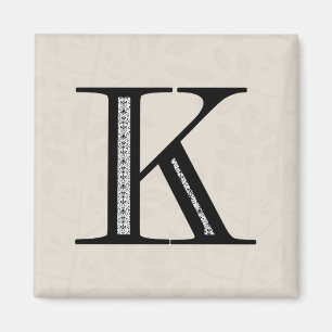 Damast-Buchstabe K - Schwarzes Magnet