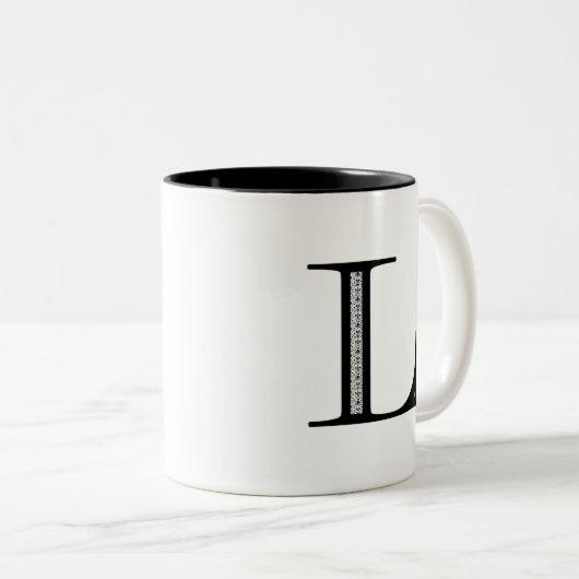 Damast-Buchstabe L - Schwarzes Zweifarbige Tasse (VorderseiteRechts)