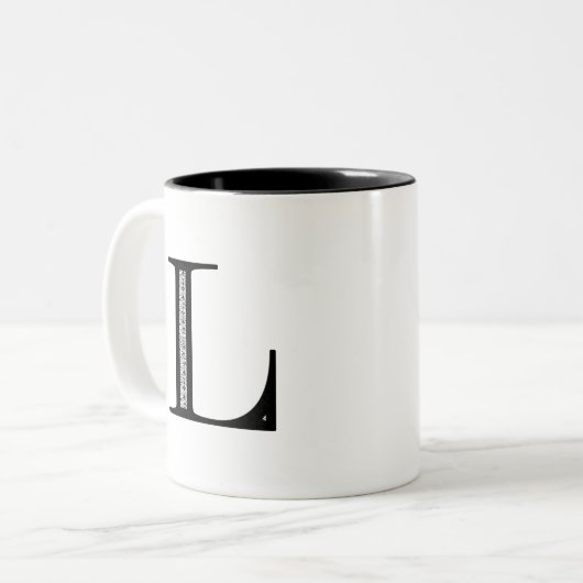 Damast-Buchstabe L - Schwarzes Zweifarbige Tasse (Vorderseite Links)
