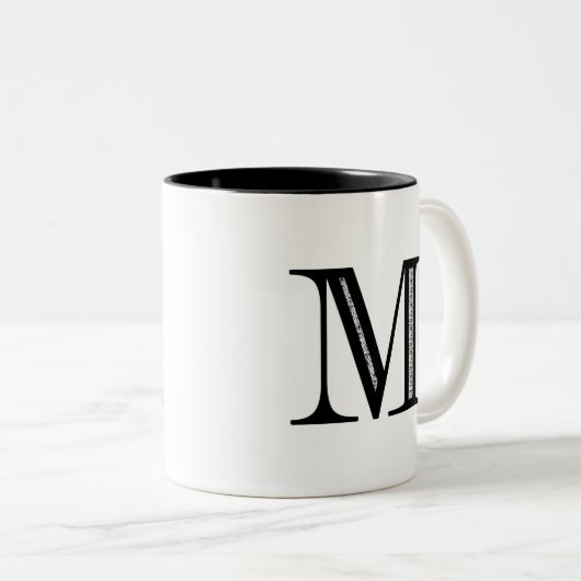 Damast-Buchstabe M - Schwarzes Zweifarbige Tasse (VorderseiteRechts)