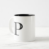 Damast-Buchstabe P - Schwarzes Zweifarbige Tasse (Vorderseite Links)