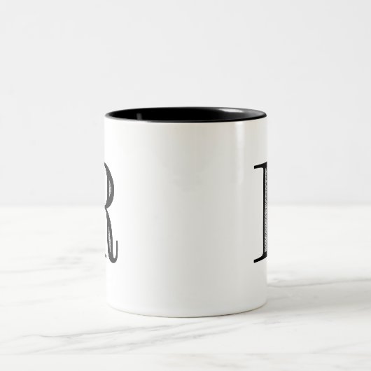 Damast-Buchstabe R - Schwarzes Zweifarbige Tasse (Mittel)