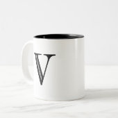 Damast-Buchstabe V - Schwarzes Zweifarbige Tasse (Vorderseite Links)