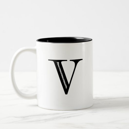 Damast-Buchstabe V - Schwarzes Zweifarbige Tasse (Links)