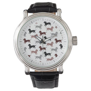 Damast-Dackel-Feiertags-Muster Armbanduhr