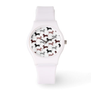 Damast-Dackel-Feiertags-Muster Armbanduhr