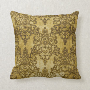 Damast-Distressed-rustikales Dunkelgelb-Gold Kissen