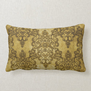 Damast-Distressed-rustikales Dunkelgelb-Gold Lendenkissen