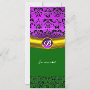 DAMAST-EDELSTEIN-MONOGRAMM lila violett Einladung