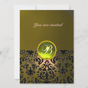 DAMAST EINZELSTEIN MONOGRAMM  gelb Einladung