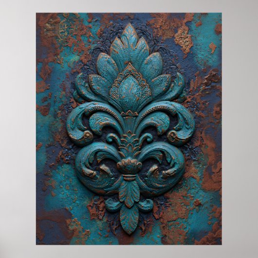 Damast geprägte Fleur-De-Lis Poster (Vorne)