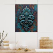 Damast geprägte Fleur-De-Lis Poster (Küche)