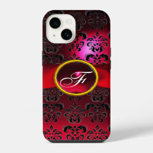 DAMAST GIRLY MONOGRAM rote burgunderrote Schleife iPhone 14 Hülle