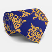 Damast-Gold auf Königsblau Krawatte (Gerollt)