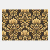 Damast Gold & Schwarz Geschenkpapier 3 Bogen Set (Vorderseite 2)