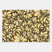 Damast Gold & Schwarz Geschenkpapier 3 Bogen Set (Vorderseite)