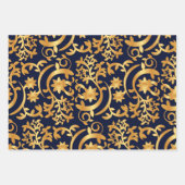 Damast Gold & Schwarz Geschenkpapier 3 Bogen Set (Vorderseite 3)