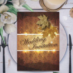 Damast Goldene Blätter Fall Hochzeitseinladung Einladung