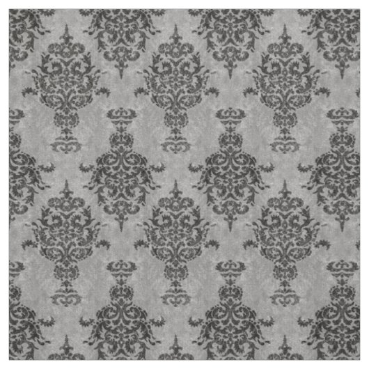 Damast-gotisches Schwarzes auf grauem Stein Stoff (Muster)