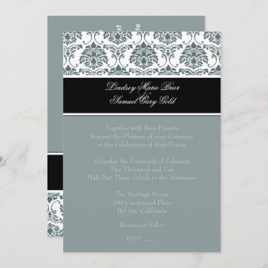 Damast/Graphit/Schiefer/Schwarz Einladung (Vorne/Hinten)