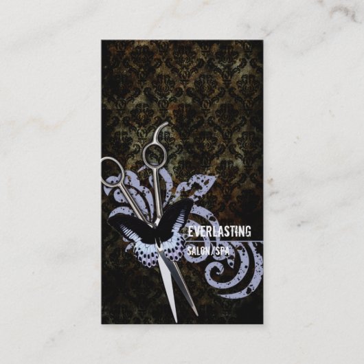 Damast Grungeschmetterlingshaar-Stylistscheren Terminkarte (Vorderseite)