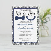 Damast-Herr und Frau Shower Invitation (Navy1) Einladung (Stehend Vorderseite)