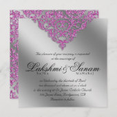 Damast-Hochzeit laden Schein-silbernes Rosa ein Einladung (Vorne/Hinten)