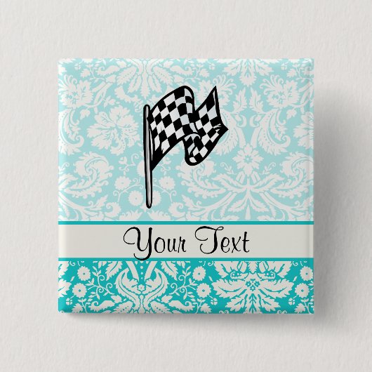 Damast-karierte Flagge Button (Vorderseite)